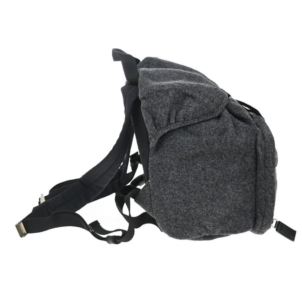 Prada Logo Drawstring Backpack Bag Wool Leather G… - image 3